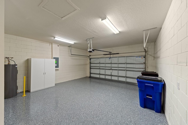 2019 Spring Shower Cir, Kissimmee, FL 34744 - garage featuring electric panel, concrete block wall, water heater, and a garage door opener