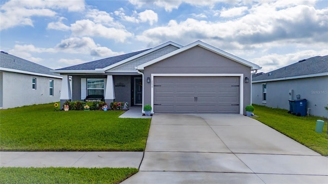 2059 Dexter St, Haines City, FL 33844 - ranch-style home with a garage, driveway, a front lawn, and stucco siding