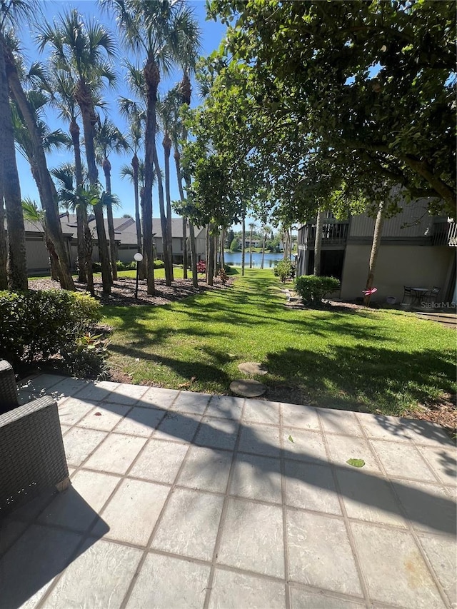 view of patio / terrace featuring a water view