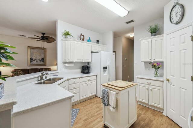 523 Shell Creek St, Poinciana, FL 34759 - kitchen with white refrigerator with ice dispenser, visible vents, a sink, and white cabinetry