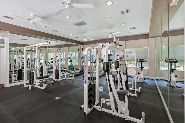 18001 Richmond Place Dr Unit 126, Tampa, FL 33647 - exercise room with a ceiling fan and recessed lighting