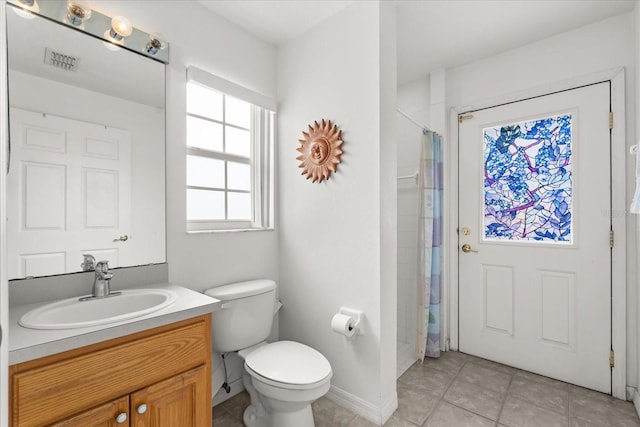 2289 Jessica Ln, Kissimmee, FL 34744 - bathroom with tile patterned floors, vanity, curtained shower, toilet, and visible vents