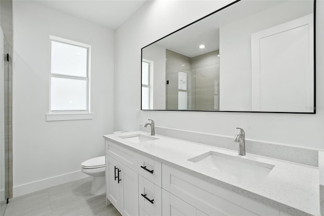 4098 New Milford St, North Port, FL 34288 - bathroom featuring double vanity, a shower stall, and tile patterned flooring