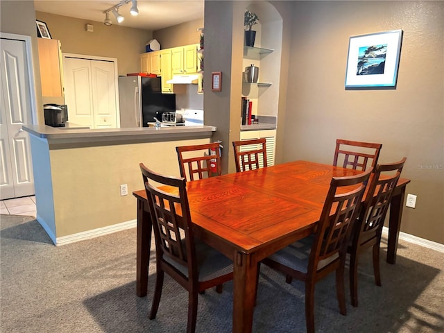8809 Dunes Ct Unit 201, Kissimmee, FL 34747 - dining space with light colored carpet, baseboards, and track lighting
