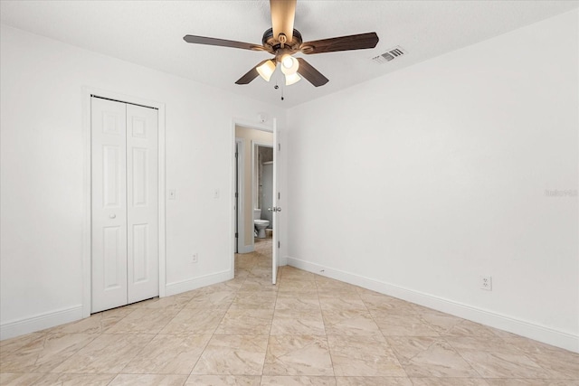 1208 Roma Ct, Orlando, FL 32825 - unfurnished bedroom featuring a closet, visible vents, baseboards, and ceiling fan