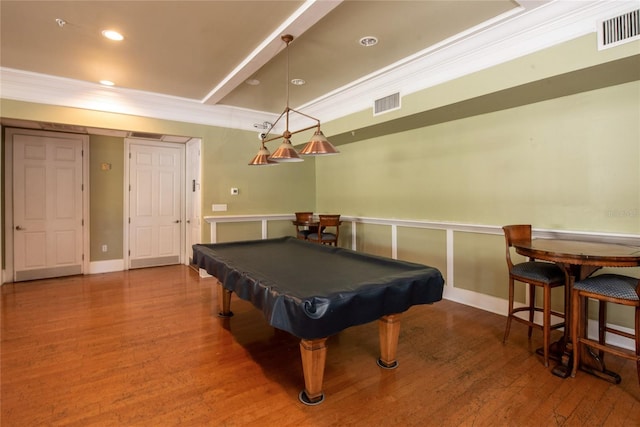 3344 Corona Village Way Unit 207, Orlando, FL 32835 - rec room featuring ornamental molding, recessed lighting, wood finished floors, wainscoting, and billiards table