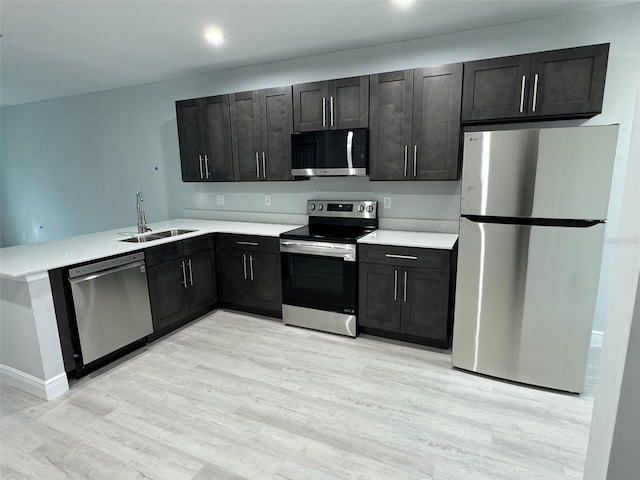 6935 Dickinson Dr, Sebring, FL 33872 - kitchen with a peninsula, light countertops, a sink, and appliances with stainless steel finishes