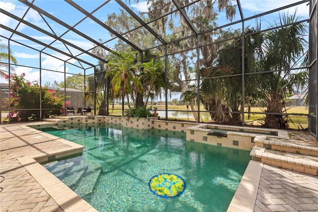 2005 Pitch Way, Kissimmee, FL 34746 - view of swimming pool with glass enclosure, a patio area, and a pool with connected hot tub