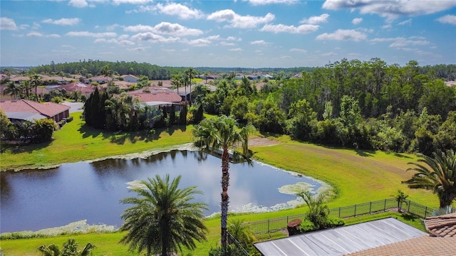 bird's eye view with a residential view and a water view