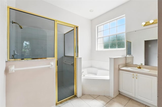 2374 Eagle Trace Dr, Kissimmee, FL 34746 - bathroom featuring tile patterned floors, a tile shower, vanity, and a bath
