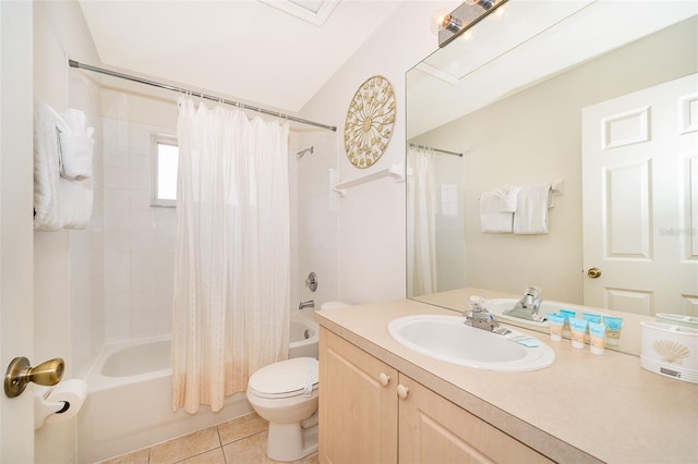 full bathroom with vanity, toilet, tile patterned flooring, and shower / tub combo