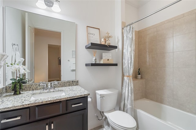 full bathroom featuring vanity, toilet, and shower / tub combo with curtain