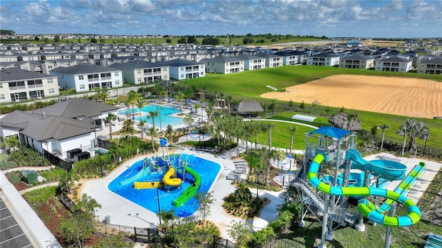 bird's eye view with a residential view