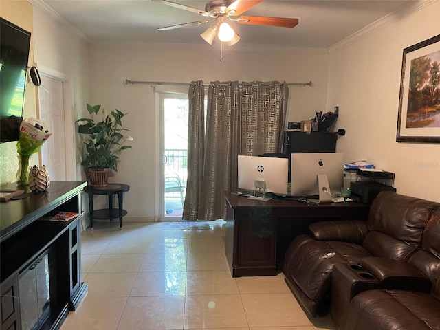 5501 Pga Blvd Unit 4714, Orlando, FL 32839 - home office with light tile patterned floors, a ceiling fan, and crown molding