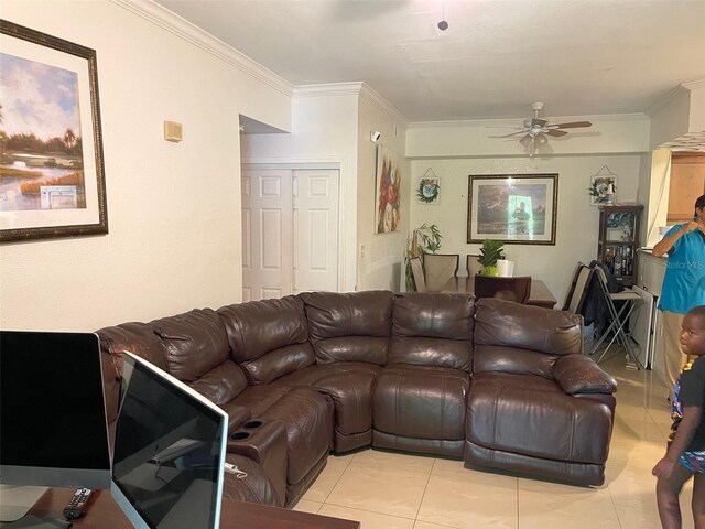 5501 Pga Blvd Unit 4714, Orlando, FL 32839 - living area with ornamental molding, light tile patterned flooring, and ceiling fan