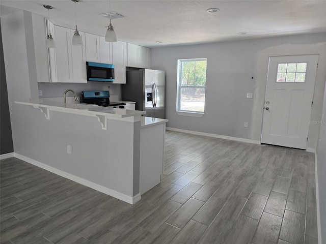 346 NW 24th Ave, Ocala, FL 34475 - kitchen featuring wood tiled floor, a peninsula, stainless steel appliances, and light countertops