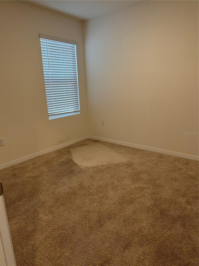 spare room featuring carpet flooring and baseboards