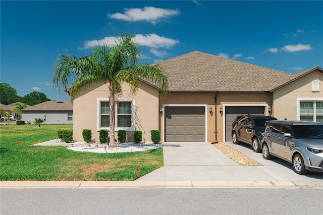 13475 Crest Lake Dr, Hudson, FL 34669 - single story home featuring stucco siding, roof with shingles, a front yard, concrete driveway, and an attached garage
