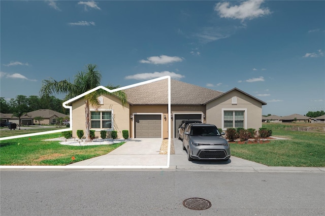 13475 Crest Lake Dr, Hudson, FL 34669 - view of front of property with a front yard, driveway, a garage, and stucco siding