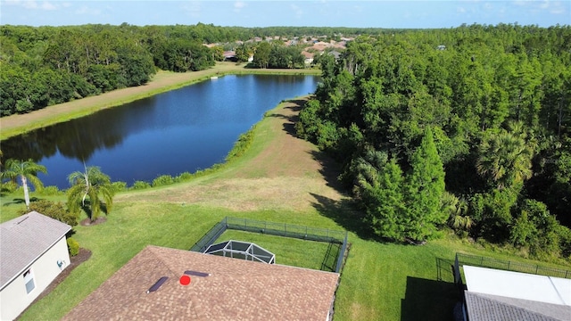 drone / aerial view featuring a water view
