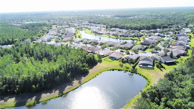 aerial view with a water view and a residential view