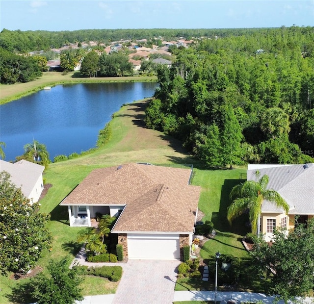 bird's eye view featuring a water view