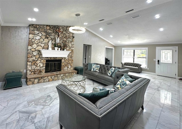 3328 Wax Berry Ct, Windermere, FL 34786 - living room featuring crown molding, baseboards, and vaulted ceiling