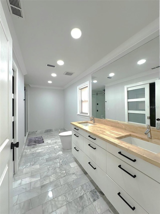 3328 Wax Berry Ct, Windermere, FL 34786 - full bathroom with crown molding, a sink, recessed lighting, and a shower stall