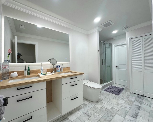 3328 Wax Berry Ct, Windermere, FL 34786 - bathroom with visible vents, ornamental molding, and marble finish floor