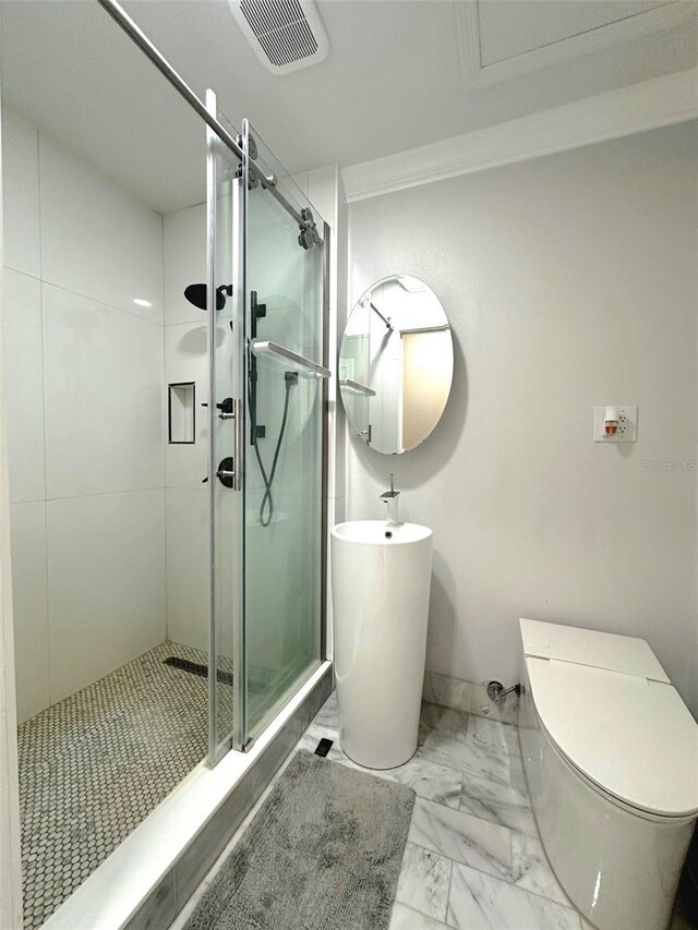3328 Wax Berry Ct, Windermere, FL 34786 - bathroom featuring visible vents, a stall shower, toilet, and marble finish floor