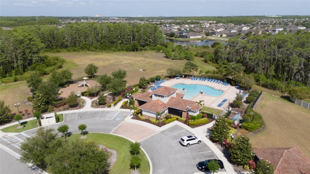 aerial view featuring a water view