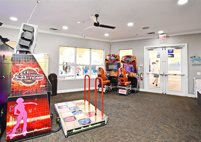2778 Almaton Loop Unit 403, Kissimmee, FL 34747 - game room featuring ceiling fan, french doors, recessed lighting, and visible vents