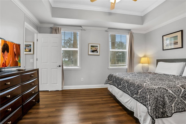 1501 Northern Harrier Way Unit 101, Kissimmee, FL 34747 - bedroom with dark wood-type flooring, a raised ceiling, baseboards, and multiple windows