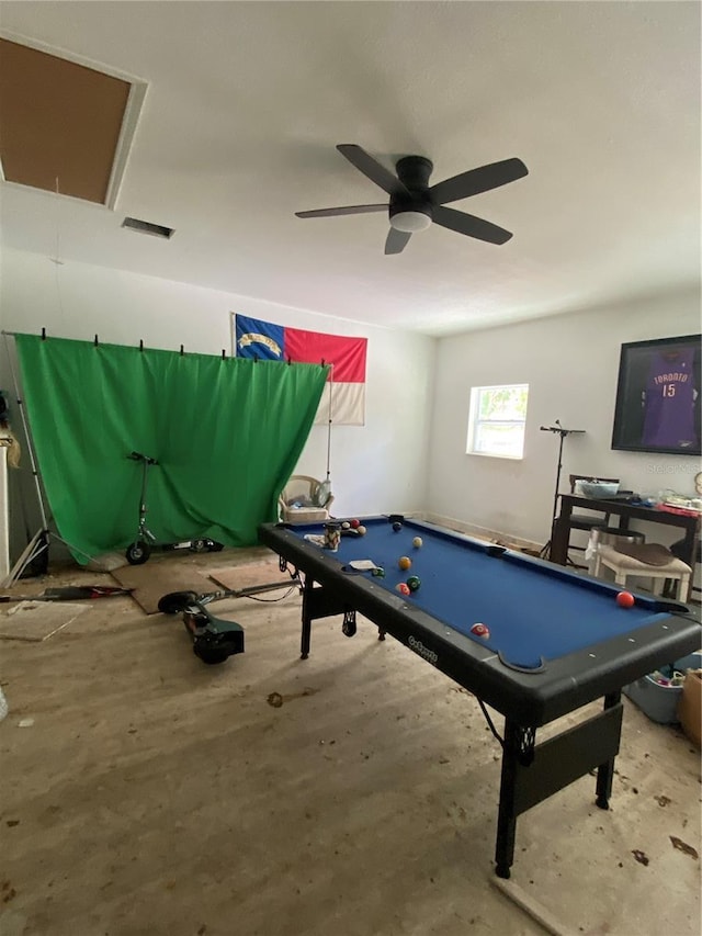 225 Ronnie Cir, Orlando, FL 32811 - game room with billiards, ceiling fan, and attic access
