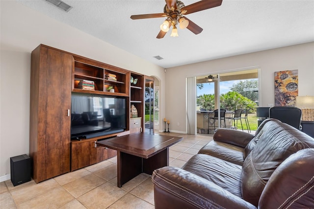 5321 Los Palma Vista Dr, Orlando, FL 32837 - living area featuring a ceiling fan, light tile patterned flooring, and visible vents
