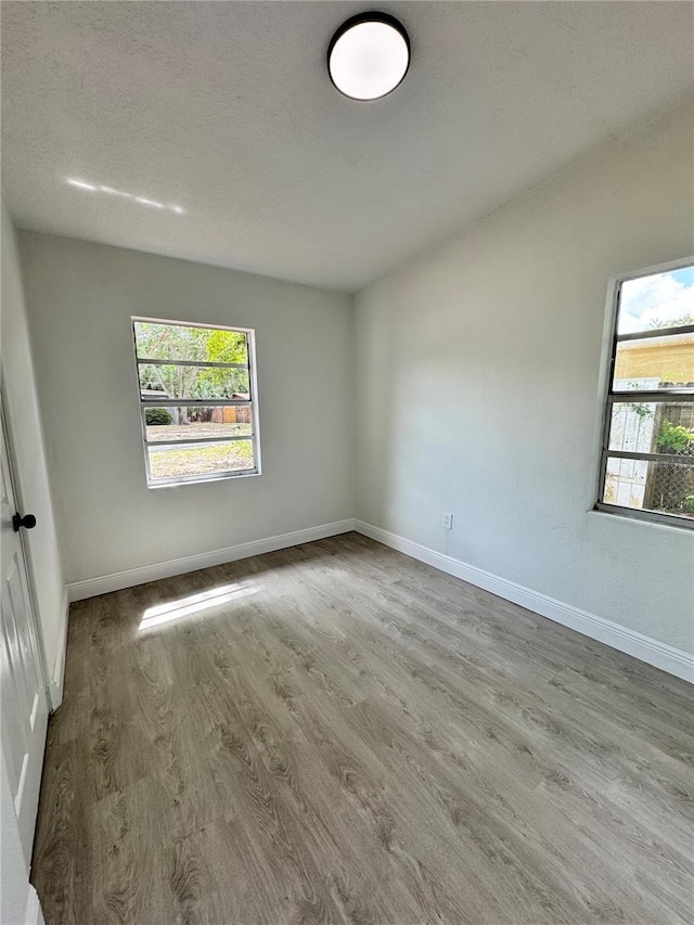 empty room featuring baseboards, plenty of natural light, and wood finished floors
