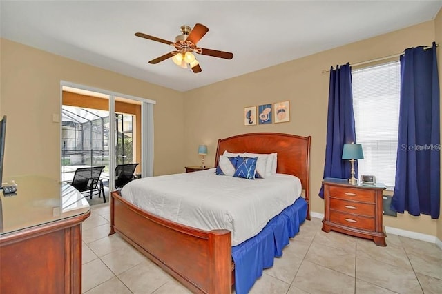 2632 Emerald Island Blvd, Kissimmee, FL 34747 - bedroom featuring access to outside, a ceiling fan, baseboards, and light tile patterned floors
