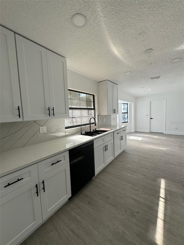 4385 NE 2nd Ct, Ocala, FL 34479 - kitchen featuring wood finished floors, dishwasher, white cabinets, a sink, and backsplash
