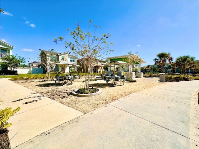 view of front facade featuring a gazebo and a residential view