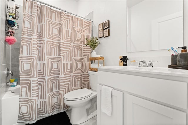 2156 Merrybells Dr, Kissimmee, FL 34746 - bathroom featuring toilet, vanity, and shower / tub combo with curtain
