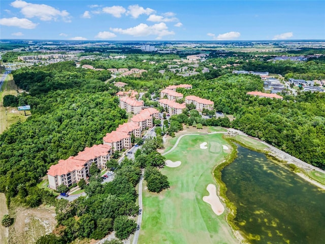 drone / aerial view with view of golf course