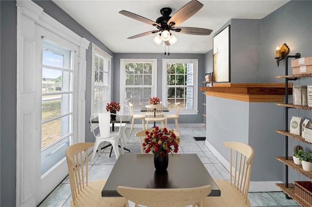 1400 Florida Ave, Saint Cloud, FL 34769 - dining area featuring ceiling fan, baseboards, and light tile patterned flooring