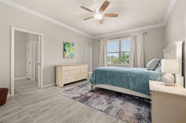 bedroom featuring crown molding and ceiling fan
