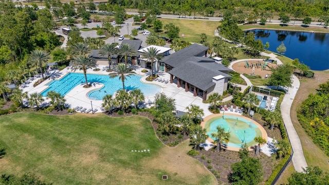 drone / aerial view featuring a water view