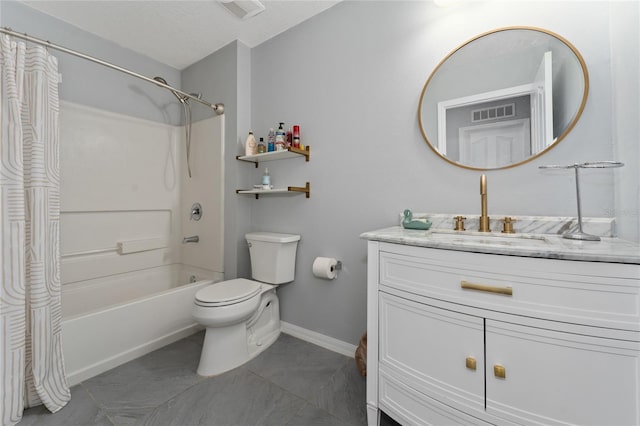 1532 Angler Ave, Kissimmee, FL 34746 - full bath featuring toilet, vanity, visible vents, shower / bath combination with curtain, and baseboards