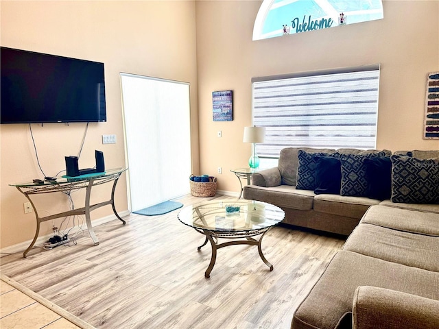 314 Saddle Ridge Dr, Davenport, FL 33896 - living area with baseboards, a high ceiling, and wood finished floors
