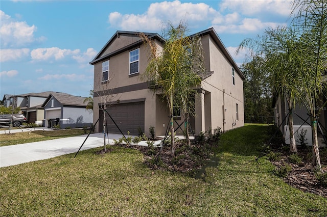 2189 Teneroc Trl, Lakeland, FL 33801 - view of side of property featuring a lawn, an attached garage, driveway, and stucco siding