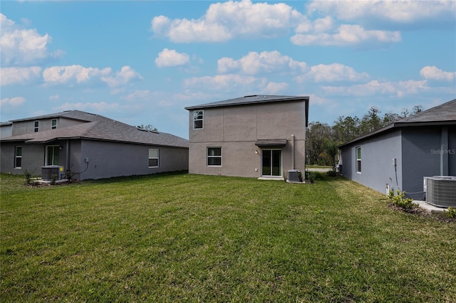 2189 Teneroc Trl, Lakeland, FL 33801 - back of house with a lawn, central AC unit, and stucco siding