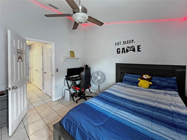 8439 Adele Rd, Lakeland, FL 33810 - bedroom with light tile patterned flooring, a ceiling fan, and visible vents