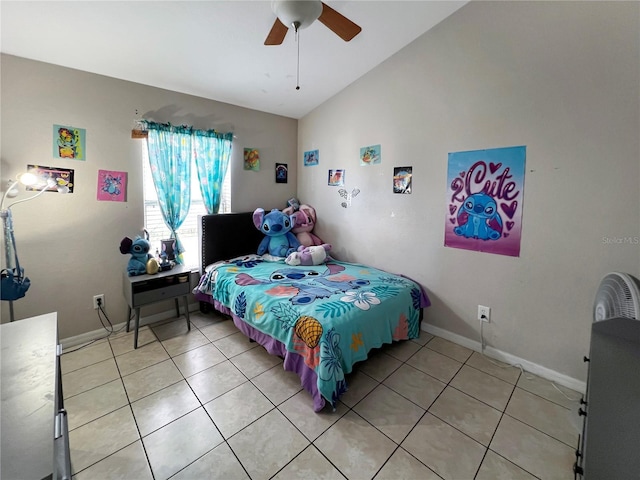 8439 Adele Rd, Lakeland, FL 33810 - bedroom featuring lofted ceiling, baseboards, a ceiling fan, and light tile patterned floors